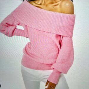 Lilly Pulitzer Mandevilla Baby Pink Barrymore Off-Shoulder Sweater S Stretch Coz